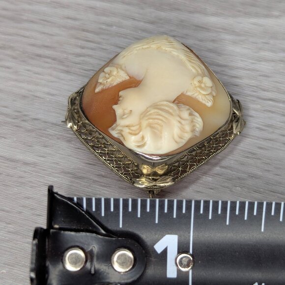 Antique 14k White Gold Large Cameo Filigree Pendant Brooch/Pin 1 1/2" x 1 1/2" - Picture 14 of 14